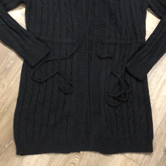 NWOT! - SHEIN Open Placket Long Cable Knit Cardi w/Hood & Tie Front - Picture 3 of 6